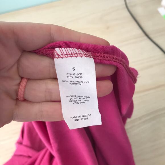 Green Envelope Tank Top Small Pink Halter Ruffle Flowy Soft Stretch Modal Resort - Picture 10 of 10